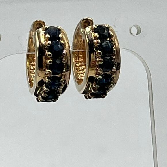 Ross Simons Sterling Silver Vermeil Round prong Set Sapphire Half Hoop earrings - Picture 1 of 9